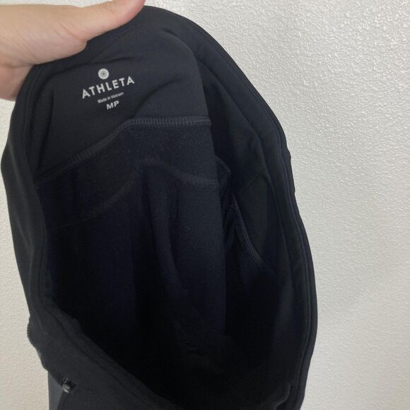 Athleta Pants Womens Medium Petite Black Fleece Lined Leggings Zip Pockets Warm - Picture 16 of 16